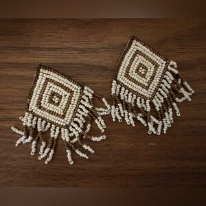 Beaded diamond shape Earrings with Fringe